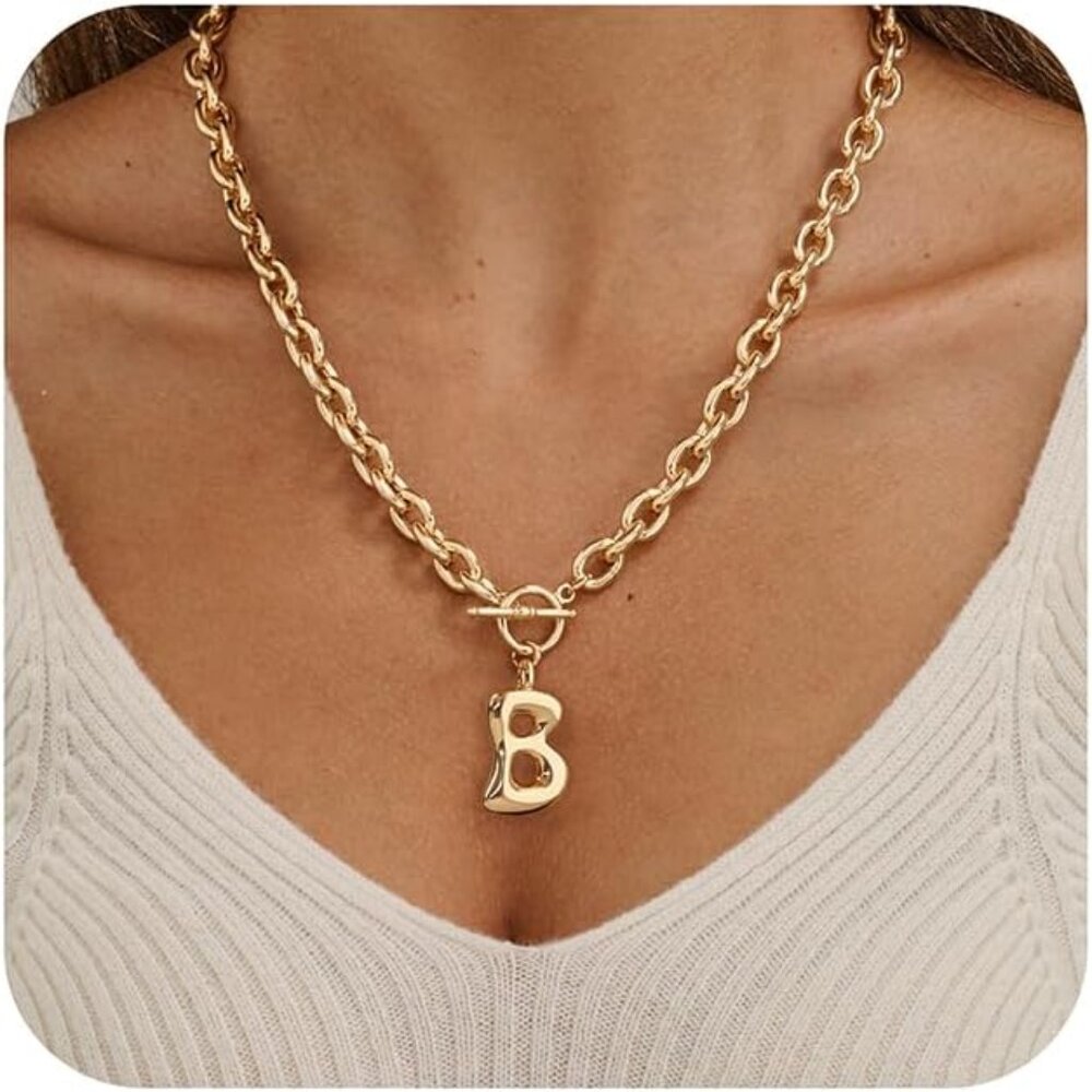 Elegant Personalized Balloon Initial Necklace - Chunky Gold Design For Her